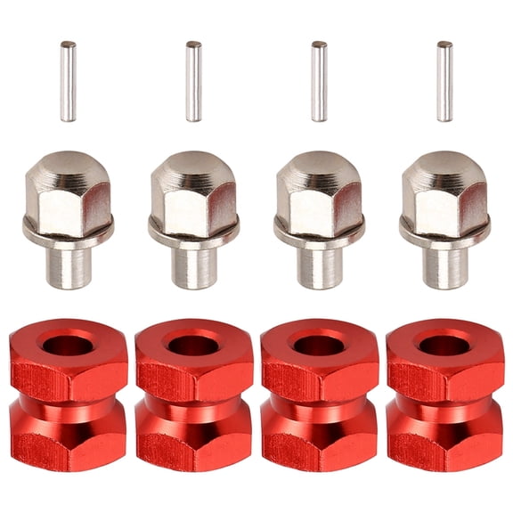 4pcs 12mm Hex Wheel Hub Drive Adaptor 12mm Extension Combiner Coupler for 1/10 RC Car Crawler SCX10 D90,Red