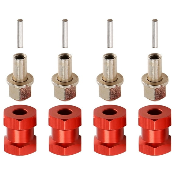4pcs 12mm Hex Wheel Hub Drive Adaptor 15mm Extension Combiner Coupler for 1/10 RC Car Crawler SCX10 D90,Red