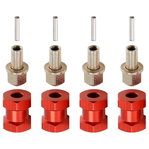 4pcs 12mm Hex Wheel Hub Drive Adaptor 15mm Extension Combiner Coupler for 1/10 RC Car Crawler SCX10 D90,Red