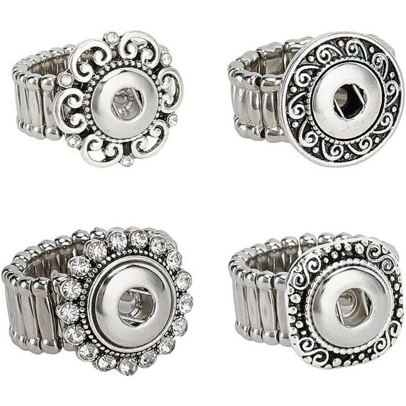 4pcs 12mm Snap Buttons Rings Jewelry Adjustable Snap Ring Charms Metal Ring Accessory Snap Interchangeable Alloy Snaps DIY Rings for Women Finger Ring Jewelry Making Supplies