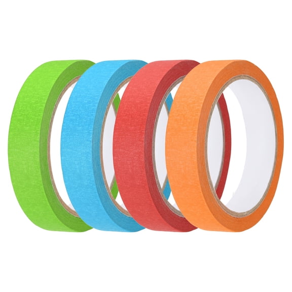 4pcs 13/16" x 22 Yard Colored Masking Tape, Red Orange Blue Green