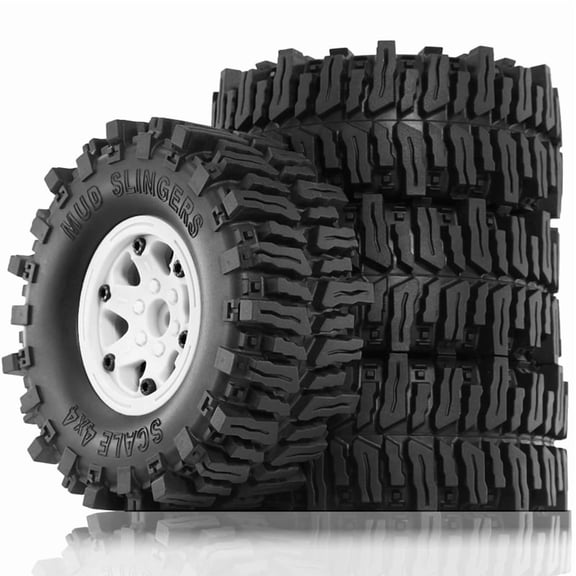 4pcs 130mm 2.2Inch Beadlock Wheel Rim Rubber Tire Set for 1/10 RC Crawler Car Axial SCX10 Wraith RR10 Capra RBX10 TRX4,D,1 * RC Car upgrade parts kit,White