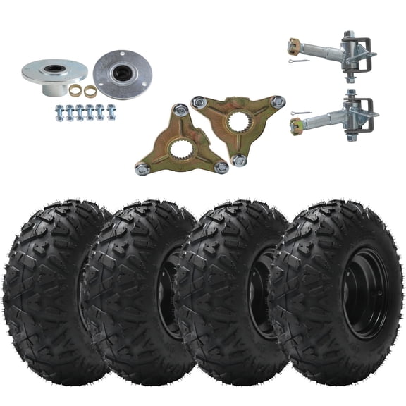 4pcs 145/70-6 Tires Wheels Rims with 3-Lug Hub Steering Spindle for ATV Go Kart