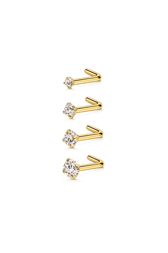 4pcs 18g Nose Rings Studs 1.5mm 2mm 2.5mm 3mm Clear Round CZ Diamond Nose Studs Cubic Zirconia Nose Stud L Shaped Nose Studs for Women Nostril Piercing Jewelry 18 Gauge Nose Studs L Bend