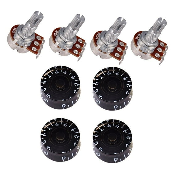 4pcs 18mm Guitar Small Size Pots (2x A25K & 2x ) Long Split Shaft Taper Potentiometer and 4 Hat Guitar Control Knob, 2 Colors Black