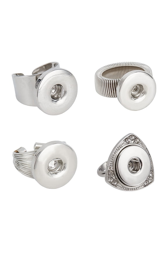 4pcs 18mm Snap Buttons Rings Jewelry Adjustable Snap Ring Charms Metal Ring Accessory Snap Interchangeable Alloy Snaps DIY RingsDIY
