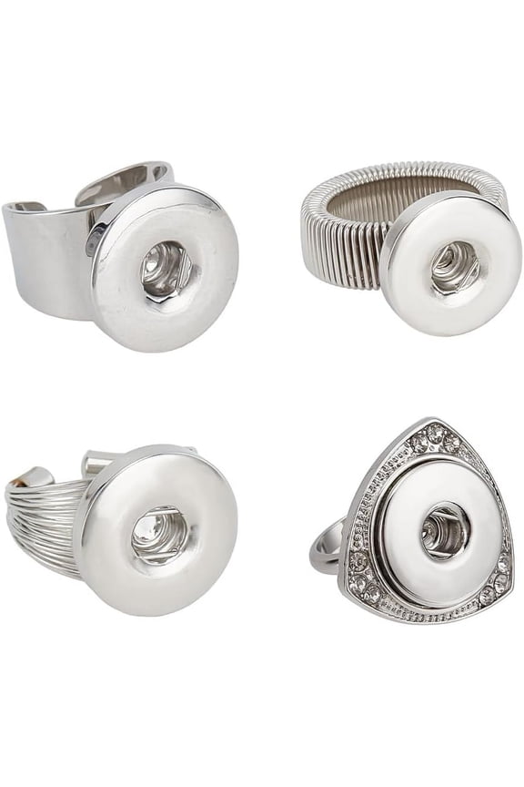 4pcs 18mm Snap Buttons Rings Jewelry Adjustable Snap Ring Charms Metal Ring Accessory Snap Interchangeable Alloy Snaps DIY Rings
