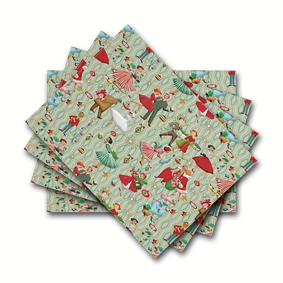 4pcs 1950s Vintage Christmas Placemats, Table Mats Durable Washable Rustic Linen Vintage Placemats for Home Dinner Party Camping Wedding Table Decoration 12 x 18 Inch