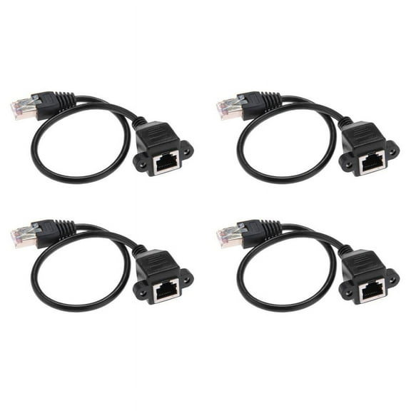 4pcs 1FT RJ45 Male to Female Screw Panel Mount Ethernet LAN Network Extension Cable,4 x Network extension cable,Black