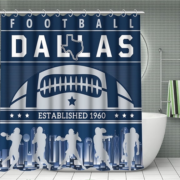 4pcs/1pc Football Team Shower Curtain - Dallas City Gift Bath Curtain - Bath Drape Set with Non-Slip Rugs, Toilet U-Shape Mat, Toilet Seat Cover, Dallas City Football Sport-Themed Bathroom Decor