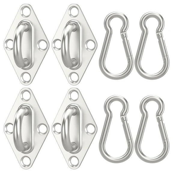4pcs 2.3 Inch 304 Stainless Steel Pad Eye Plate Hook with Screws and 4 Pcs 2 Inch 304 Stainless Steel Snap Hook for Suspension, Ceiling Hooks, Marine Application Hook, Set of 8