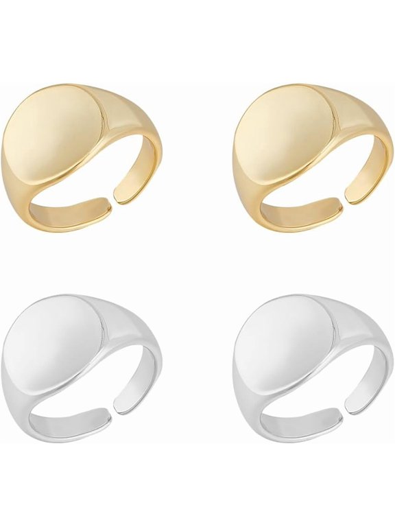 4pcs 2 Colors Flat Round Finger Rings 16mm Inner Blank Wide Finger Rings Engraved Photo Text Classic Simple Plain Finger Ring for Jewelry Making colorful