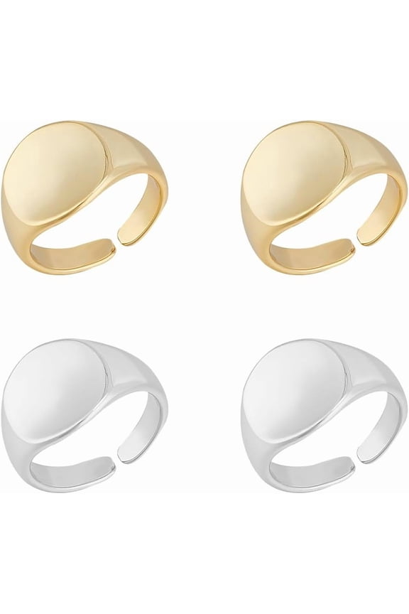 4pcs 2 Colors Flat Round Finger Rings 16mm Inner Blank Wide Finger Rings Engraved Photo Text Classic Simple Plain Finger Ring for Jewelry Making colorful
