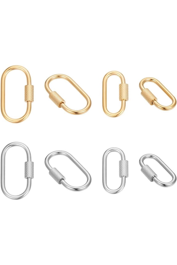 4pcs 2 Colors Oval Screw Carabiner Lock 22~26mm Long Stainless Steel Screw Locking Keychain Carabiner Clasp Metal Keychain Clip Hook Quick Link for Jewelry Making Handbag DIY Accessory