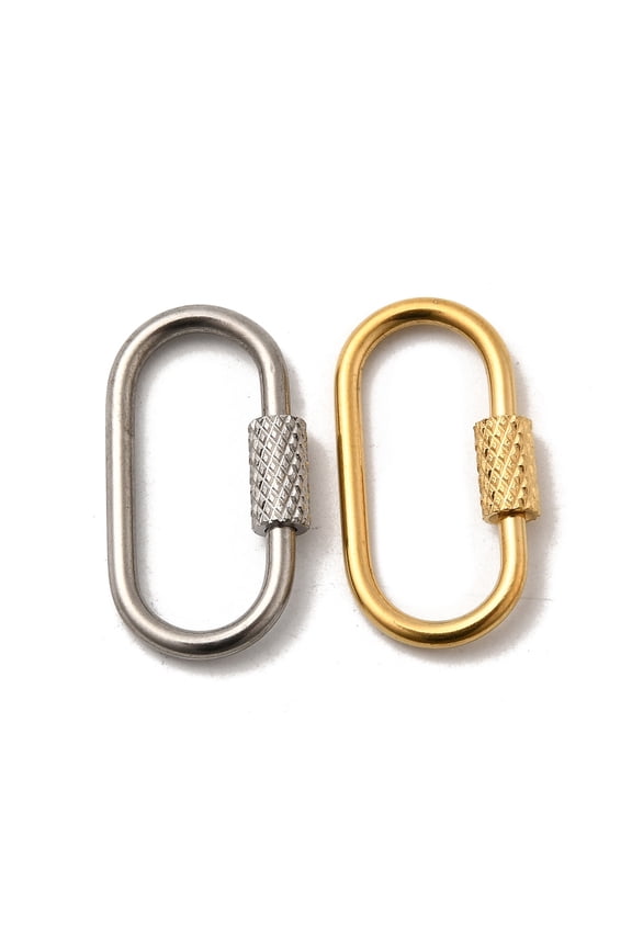 4pcs 2 Colors Oval Screw Carabiner Lock 22~26mm Long Stainless Steel Screw Locking Keychain Carabiner Clasp Metal Keychain Clip Hook Quick Link