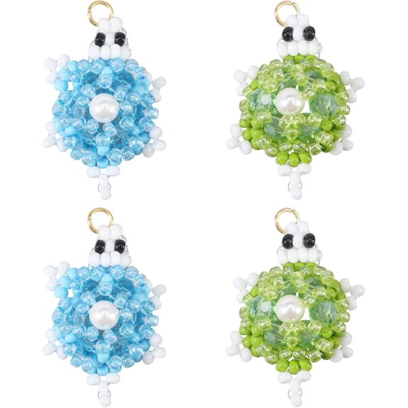 4pcs 2 Colors Turtle Dangle Charms Glass Seed Beads Charms Pendant Hang Ornament Tortoises Cabochons with Shell Pearl Beads for DIY Jewelry Making Mixed Color 1.2x0.9x0.2inch for making