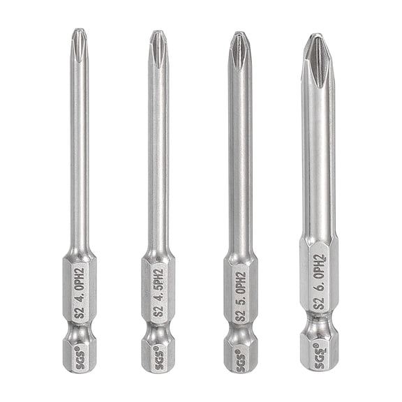 4pcs #2 Phillips Screwdriver Bit PH2 1/4" Hex Shank 3" (75mm) Long 0.16/0.18/0.2/0.26" Rod Magnetic Cross Head Drill Bits S2 Steel Industrial Screw Driver for Drills