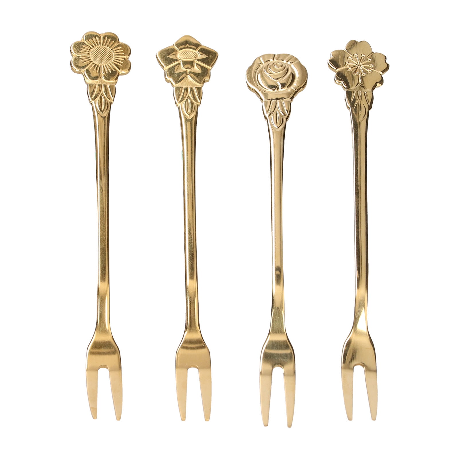 4pcs 2 Prong Fruit Fork Stainless Steel Mini Salad Fruit Dessert