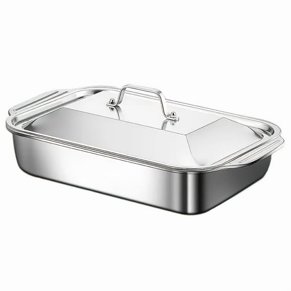 【4pcs/2 Sets】Stainless Steel Baking Trays with Lid - Non-Slip Deep Rectangular Design, Oven Safe & Easy to Clean - Ideal for Baking and Kitchen Use