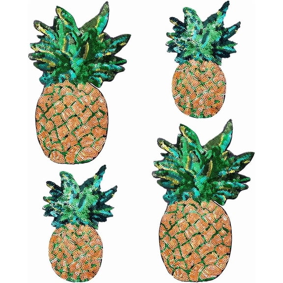 4pcs 2 Sizes Sew on Pineapple Patches Big Pineapple Stickers Glitter Sequin Patches Applique Embroidered Patch Decorative Patch