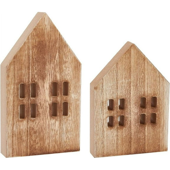 4pcs 2 Styles House Shaped Wooden Sign Block Tan Wooden House Block Farmhouse Home Sign for Wedding Party House Display Decorations Tan