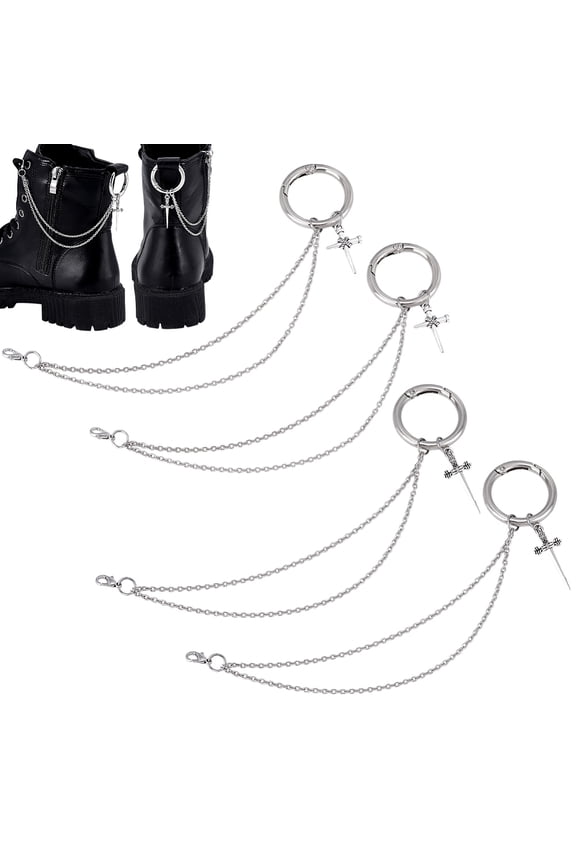 4pcs 2 Styles Shoe Chains Shoe Charm Chains Decorative Chains Goth Punk Style Chains for Shoe Accessories Shoelace Charms with Spring Gate Rings