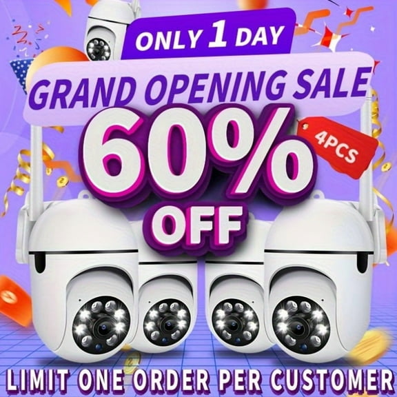 4pcs   2-in-1 3MP Dual-View PTZ Dome Camera, Fixed & Auto Tracking, Night Vision, WiFi/5G, iOS/Android App, Motion Detection, Two-Way Audio, for Home & Teen Safety