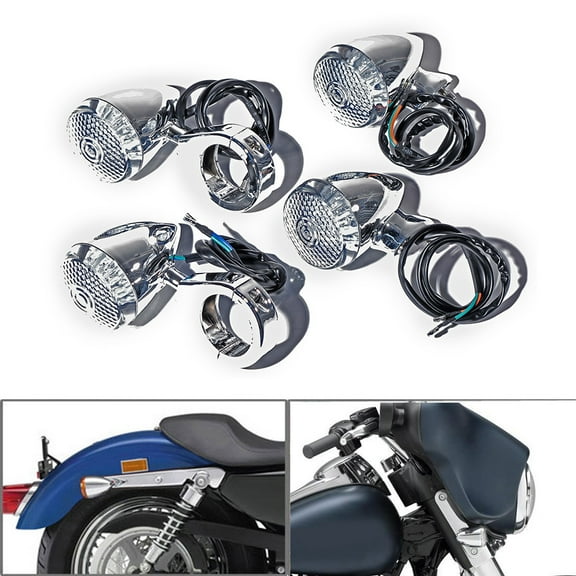 4pcs 20-LED Chrome Front Rear Turn Signal Light 41mm Fork Clamp for Motorcycle Cruiser Chopper Touring Custom Bike