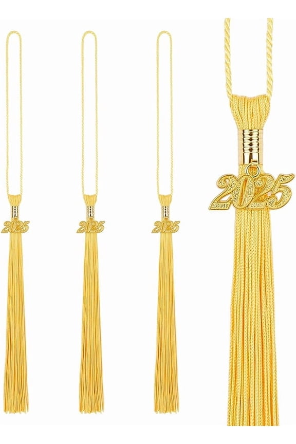 4pcs 2025 Graduation Tassels Gold Graduation Cap Tassels with 2025 Charms Academic Graduate Cap Hat Tassel Graduate Hat Decoration for School Ceremonies Party Favors 4pcs