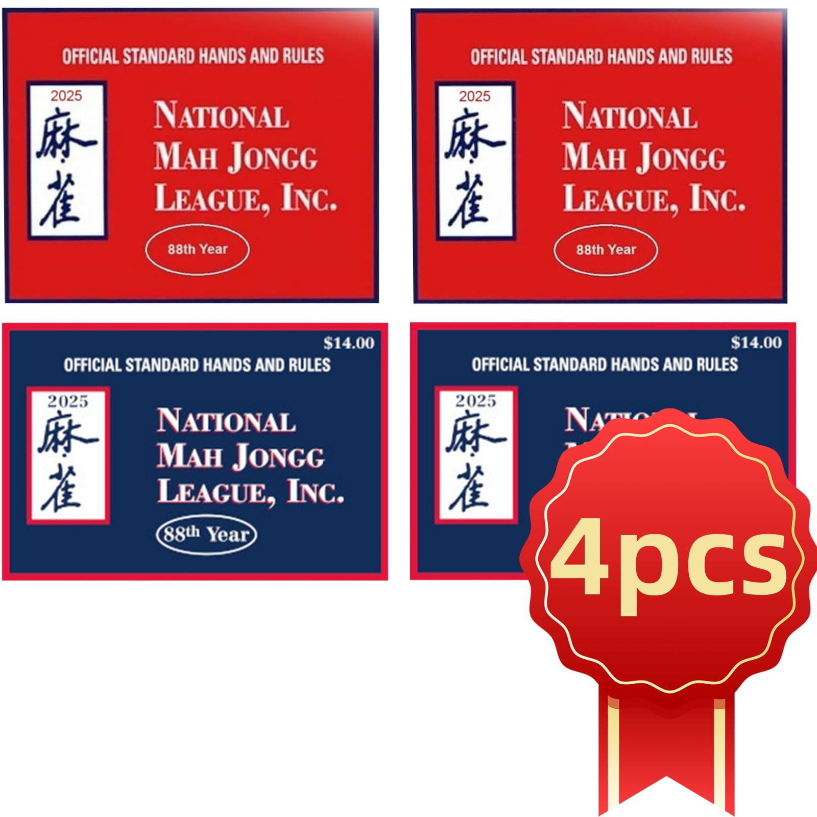 4pcs 2025 Mahjong Card Official Large Print, Mah Jongg Cards Official