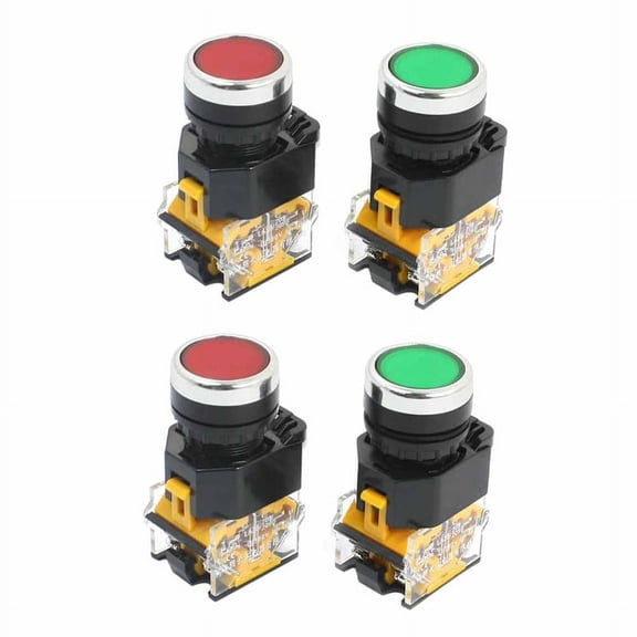4pcs 22mm Mount 10A 380V DPST Red Green Momentary Push Button Switch