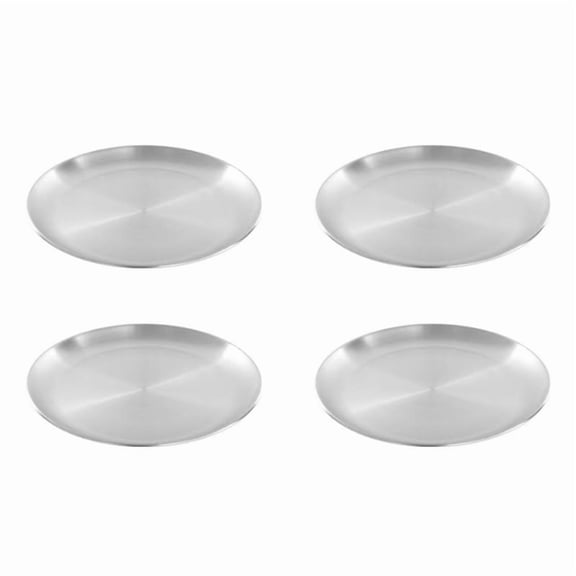 4pcs 23cm Stainless Steel Bone Spitting Dish Silver Shallow Tray Metal Dining Disc Round Plate Dessert Tableware,4 x plate