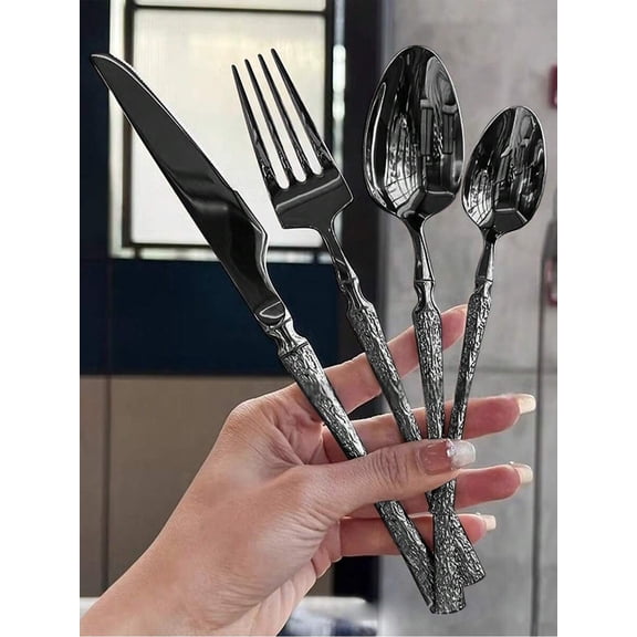 4pcs/24pcs Creative Hammer Design Handle, High Quality Stainless Steel Kitchen Utensils Set Including Fork, Knife, Spoon, Dishwasher , Suitable For Home, Restaurant, Hotel, Party, Wedding