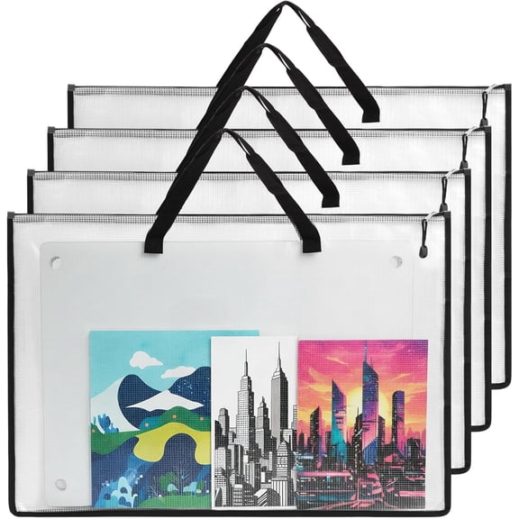 4pcs 24x36 Inches Art Portfolio Bags, Folder for Artwork, Posters Stora Bag with Zipper and Handle Mesh Orizers Poster, Scrapbook, Keepsake Bulletin Board