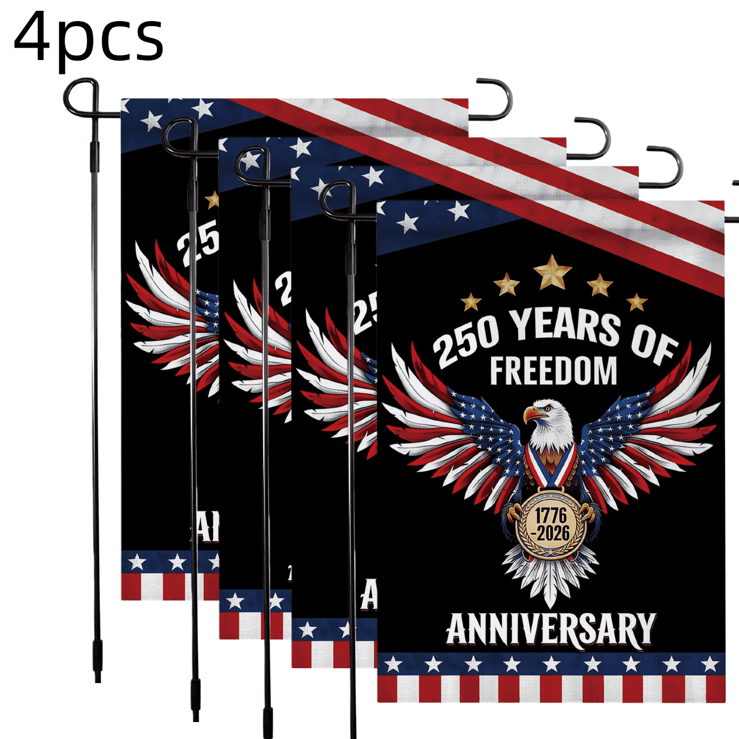 4pcs 250th Anniversary Flag 250 Years of Freedom Flag with Eagle 1776-2026 Patriotic Flags Outdoor Lawn Garden Decor Doubleside Linen