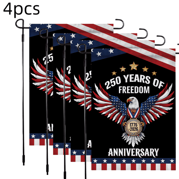 4pcs 250th Anniversary Flag 250 Years of Freedom Flag with Eagle 1776-2026 Patriotic Flags Outdoor Lawn Garden Decor Doubleside Linen
