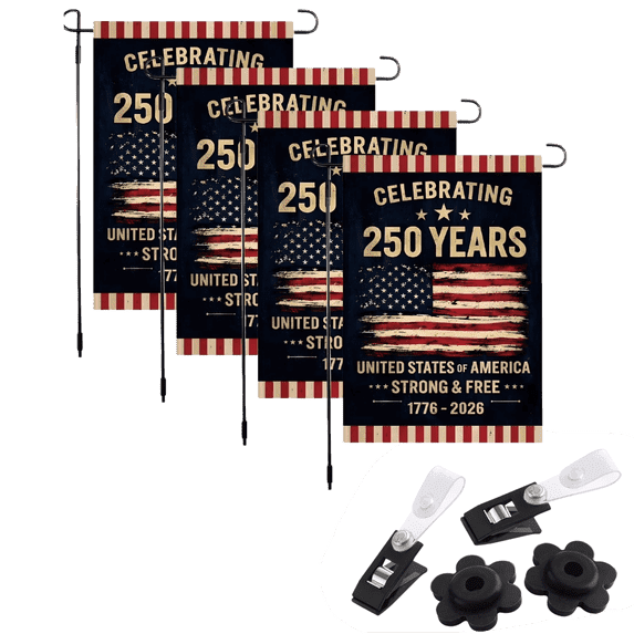 4pcs 250th Anniversary Flag Celebrating 250 Years Anniversary Flags Retro 1776-2026 Patriotic Flags for Outdoor Lawn Garden Decor Doubleside Linen
