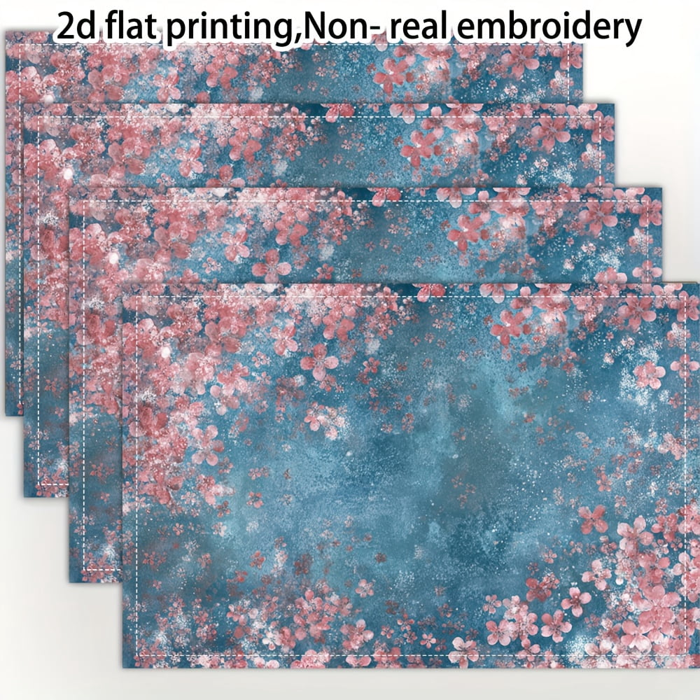 4pcs, 2D Flat, mediterranean placemat design, sakura blossoms, cool ...