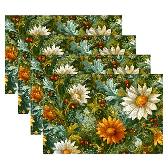 4pcs, 2D flat printing Placemats, Washable Placemats for Kitchen Dining Table Decorati, daisy sunshine floral,  background, for Home or Hotel Decor, Table Mats for Dining, 2D Flat