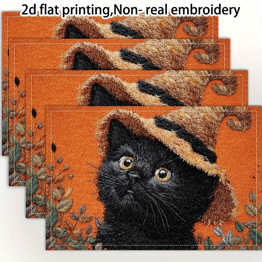 4pcs, 2d flat printing,cat art fantasy placemats, fashion print pattern ...
