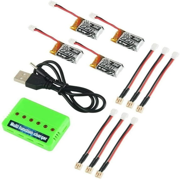 4pcs 3.7V 220mAh LiPo Battery 35C W/ 6-in-1 Charger and Cable for E010 JJRC H36