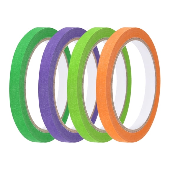 4pcs 3/8" x 22 Yard Colorful Masking Tape, Green Orange Yellow