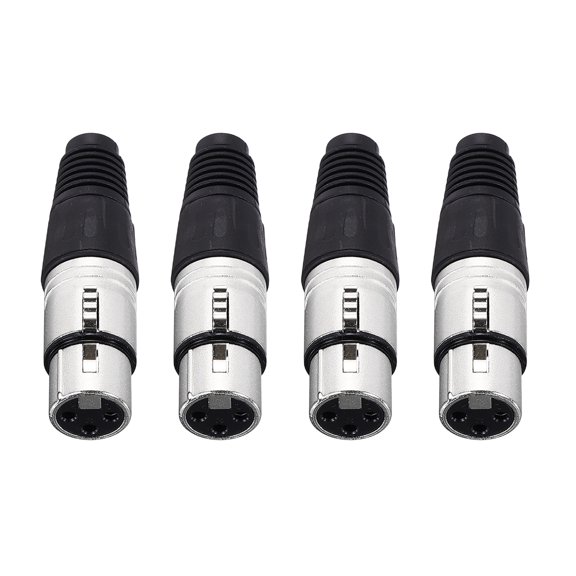 4pcs 3 Pin XLR Female Connector, Microphone Audio Cable Plug Mic Socket,Silver
