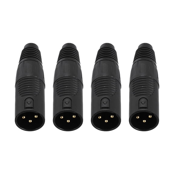 4pcs 3 Pin XLR Male Connector, Microphone Audio Cable Plug Mic Socket,Pure Black