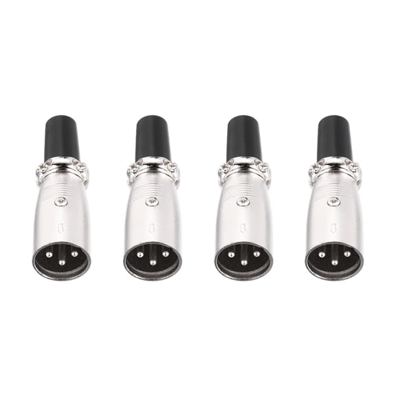 4pcs 3 Pin XLR Male Connector, Microphone Audio Cable Plug Mic Socket,Silver