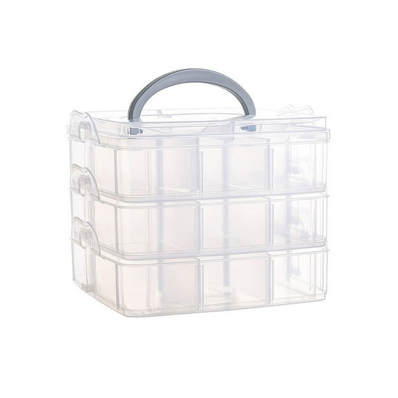 4pcs 3-Tier Transparent Plastic Storage Container box Stackable Organizer box with Dividers & Handle Square Clear 15x15x12cm