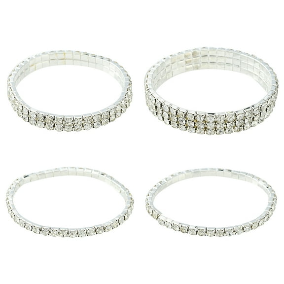4pcs 3 style Brass Rhinestone Tennis Stretch Bracelet sets for Girlfriend Valentines Day Gifts Wedding Diamond Bracelets Silver Inner Diameter: 2 inch(5cm) 3.8~11mm 1pc/style