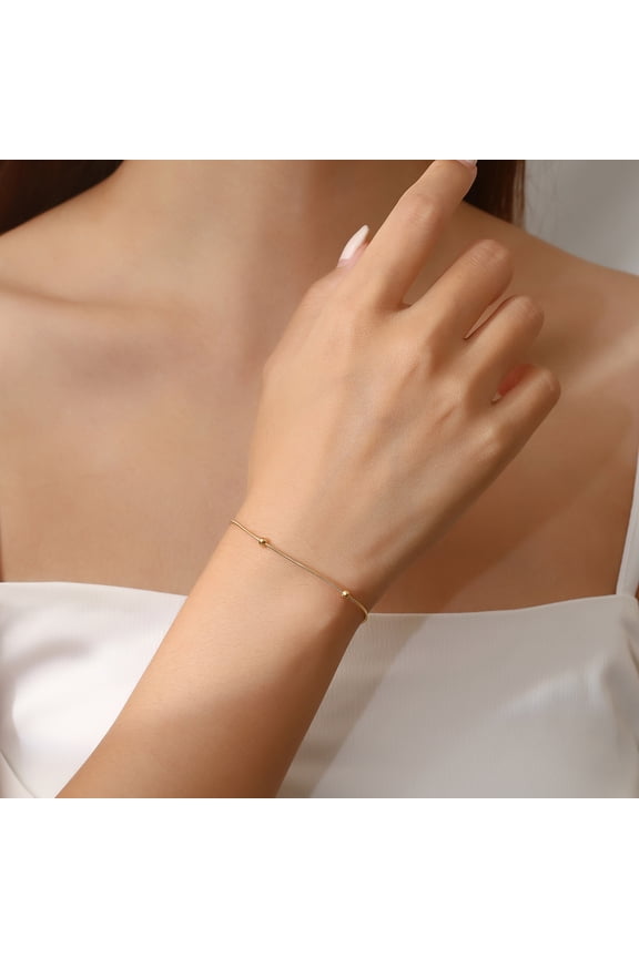 4pcs 304 Stainless Steel Beaded Snake Chain Bracelets for Women Golden