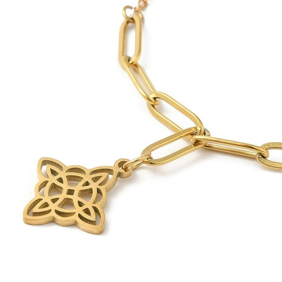 4pcs 304 Stainless Steel Necklaces with Paperclip Chains Hollow Knot Golden 16.54 inch(42cm)