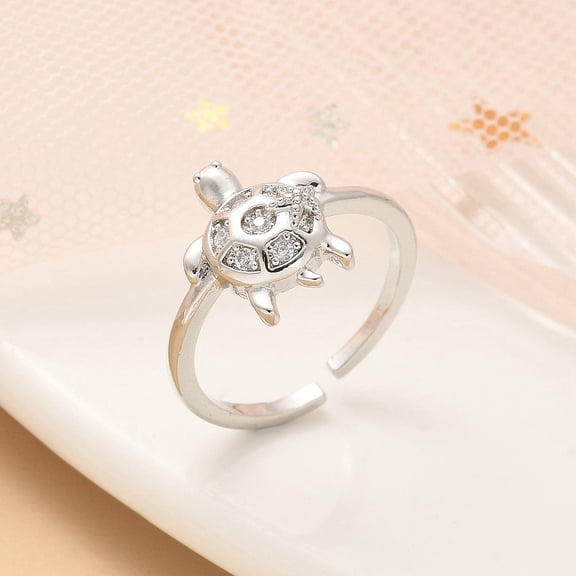 4pcs 304 Stainless Steel Open Cuff Finger Rings for Women with Cubic Zirconia Turtle Platinum 12.5x11mm Inner Diameter: Adjustable